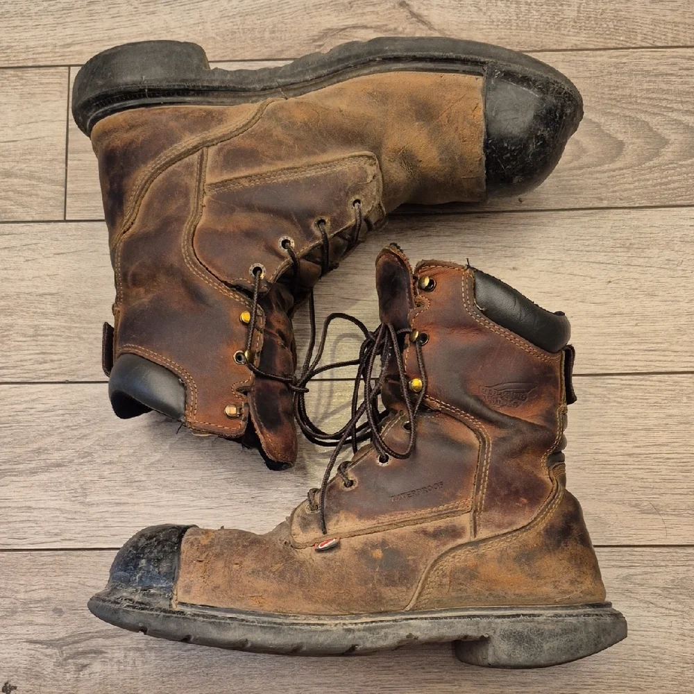 RED WING SHOES #4200 Brown Black Leather Sz 9.5 EE Mens Work Steel‎ Toe Boots
